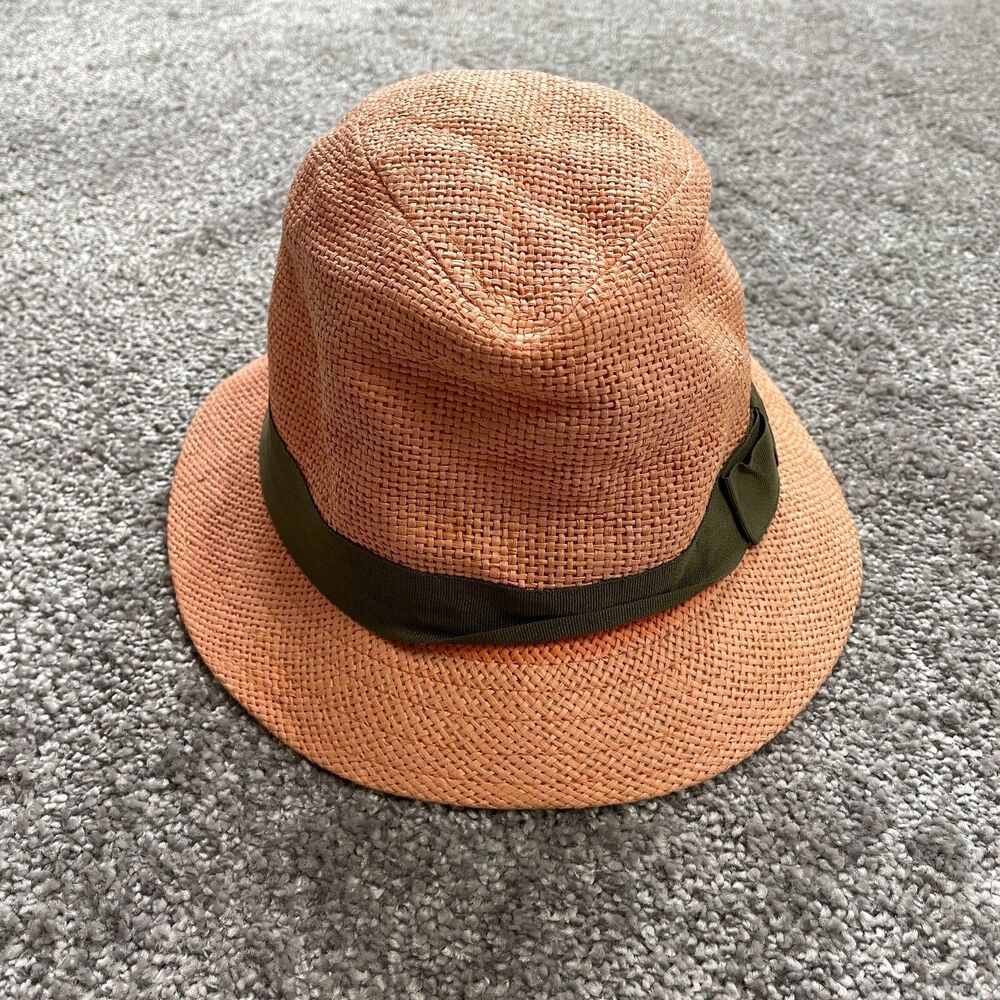Chatties Fedora Hat Womens One Size Salmon Pink with Brown Bow Strap Ladies Cap